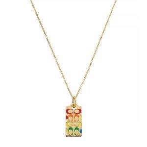 Coach Signature Quilted C Tag Enamel Pendant Necklace